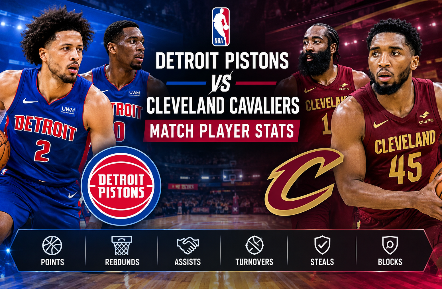 Detroit Pistons vs Cleveland Cavaliers Match Player Stats
