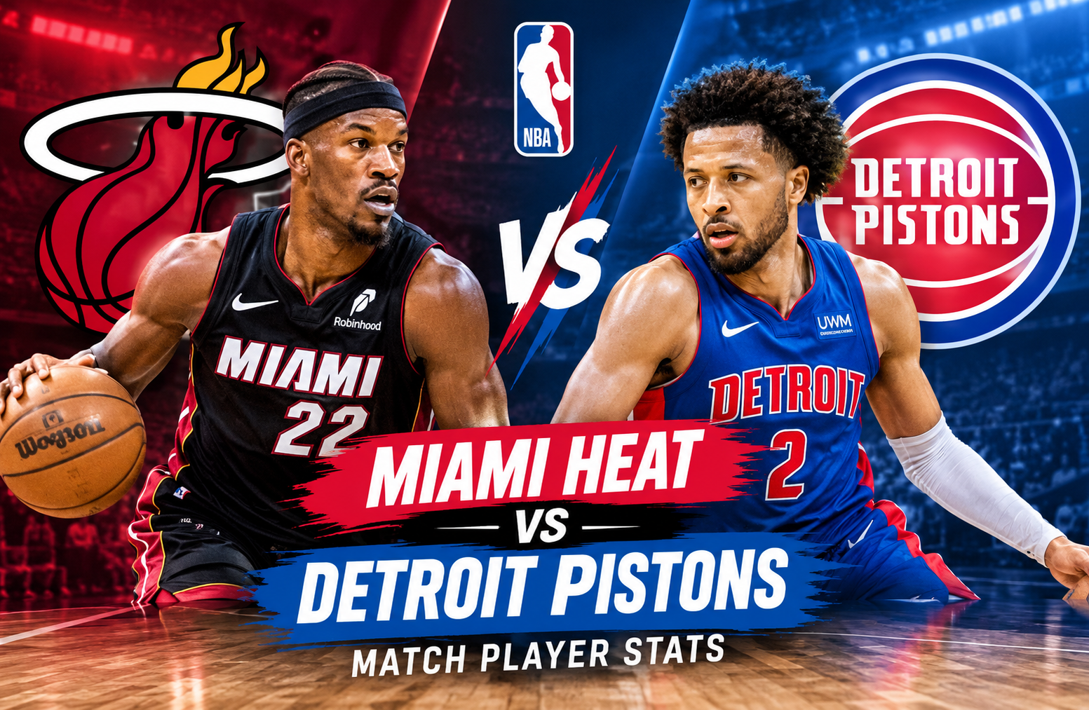 miami heat vs detroit pistons match player stats