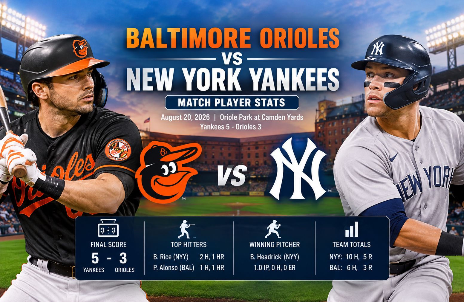 Baltimore Orioles vs New York Yankees Match Player Stats