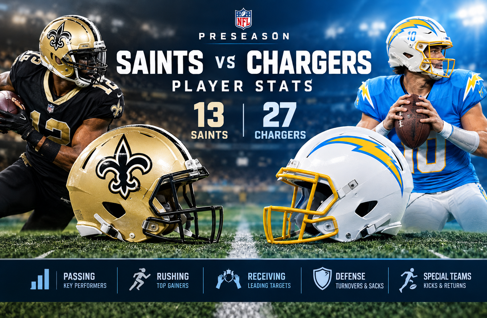 New Orleans Saints vs Los Angeles Chargers Match Player Stats